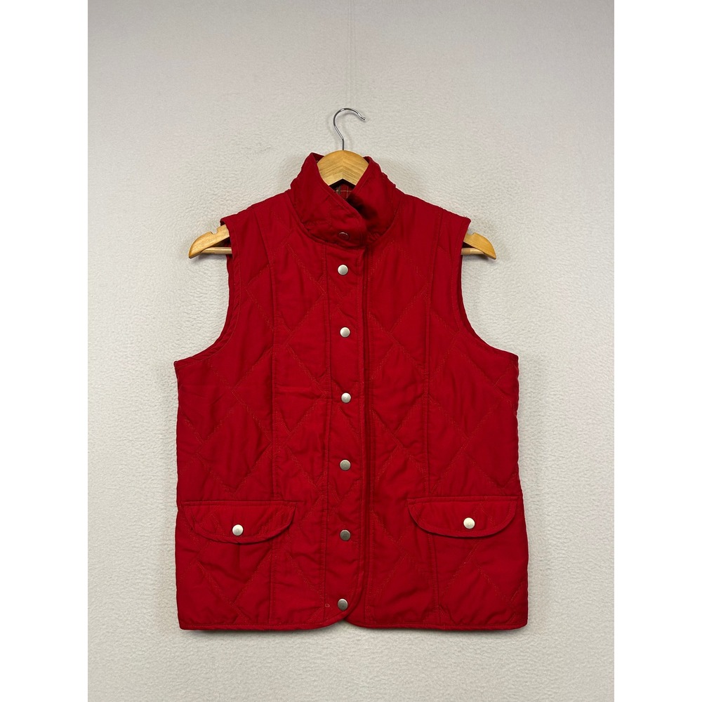 Jane Ashley Quilted Plaid Lined Vest Womens Small Red Snap Button Mock Neck